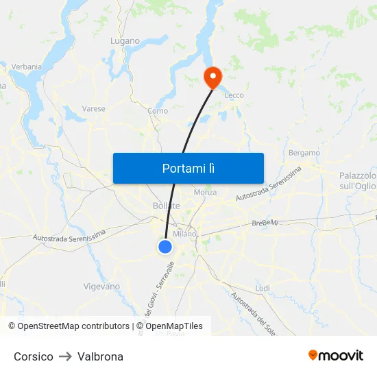 Corsico to Valbrona map