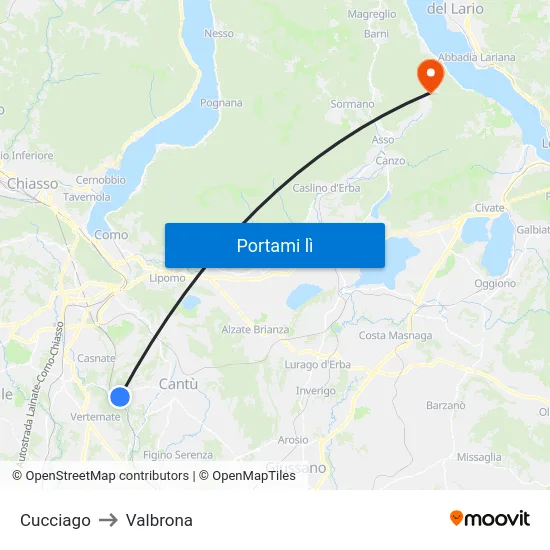 Cucciago to Valbrona map