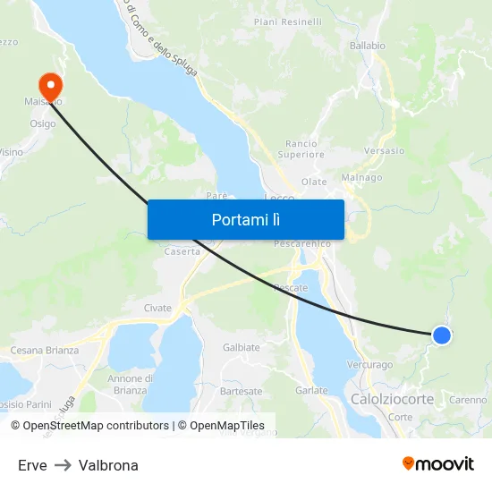 Erve to Valbrona map
