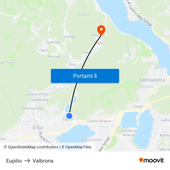 Eupilio to Valbrona map