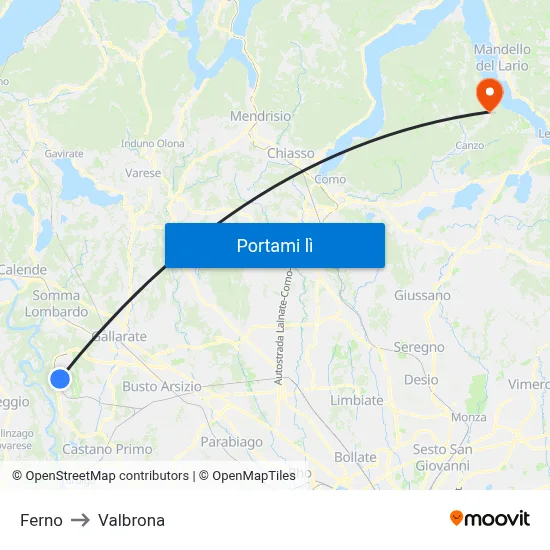 Ferno to Valbrona map