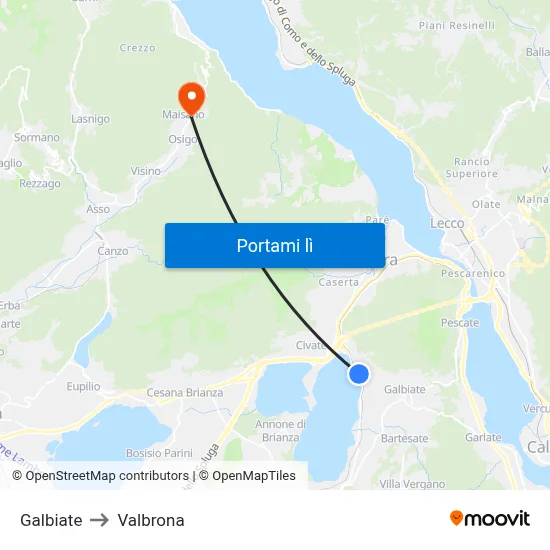 Galbiate to Valbrona map