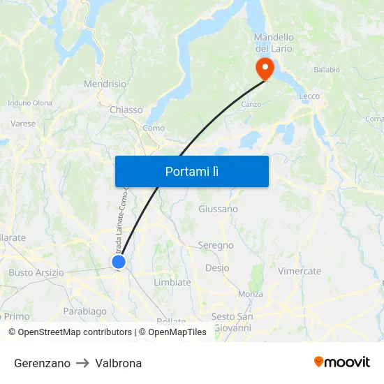 Gerenzano to Valbrona map