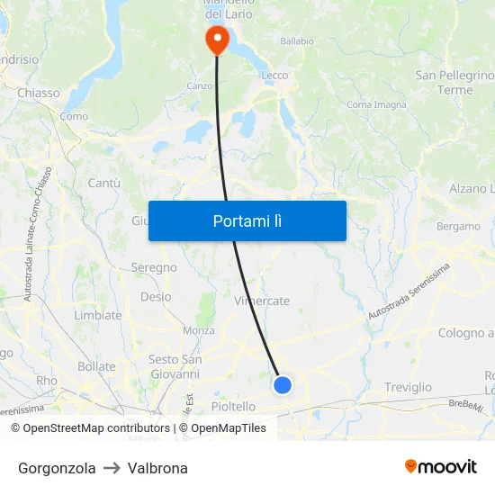 Gorgonzola to Valbrona map