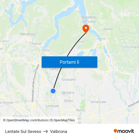 Lentate Sul Seveso to Valbrona map