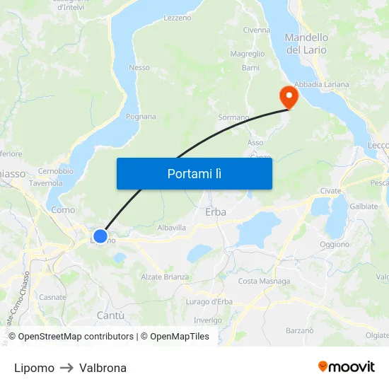 Lipomo to Valbrona map