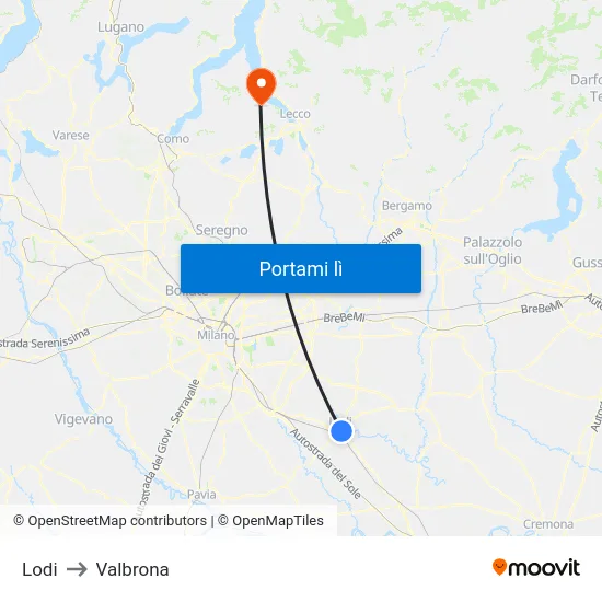 Lodi to Valbrona map