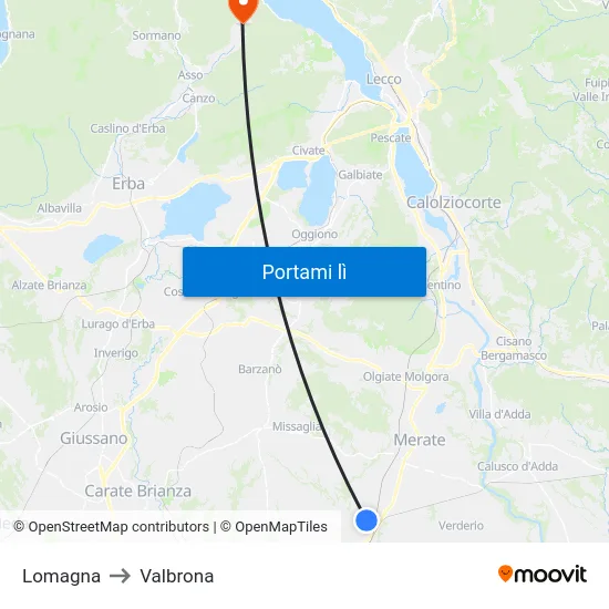 Lomagna to Valbrona map