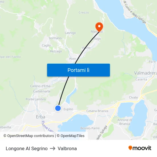 Longone Al Segrino to Valbrona map