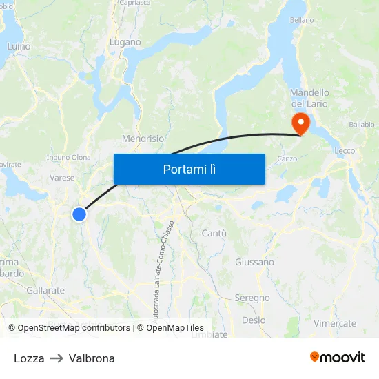 Lozza to Valbrona map
