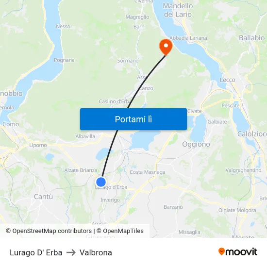 Lurago D' Erba to Valbrona map