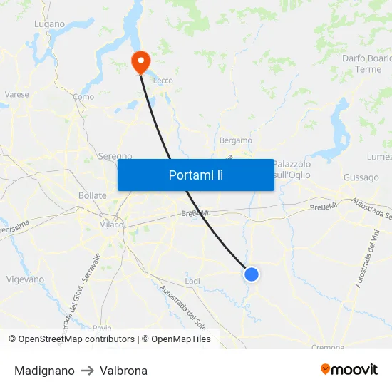 Madignano to Valbrona map