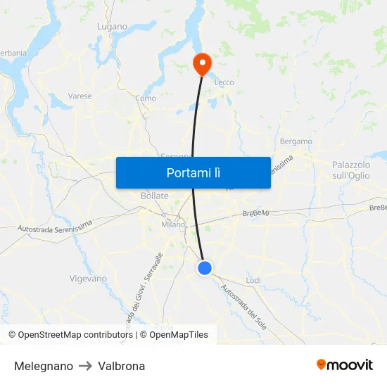 Melegnano to Valbrona map