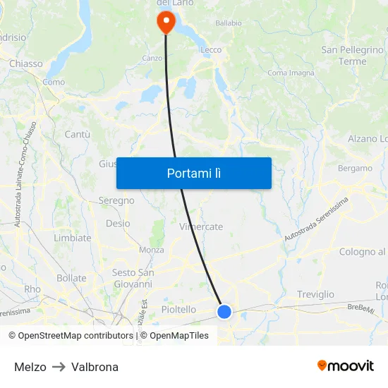 Melzo to Valbrona map