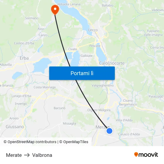 Merate to Valbrona map