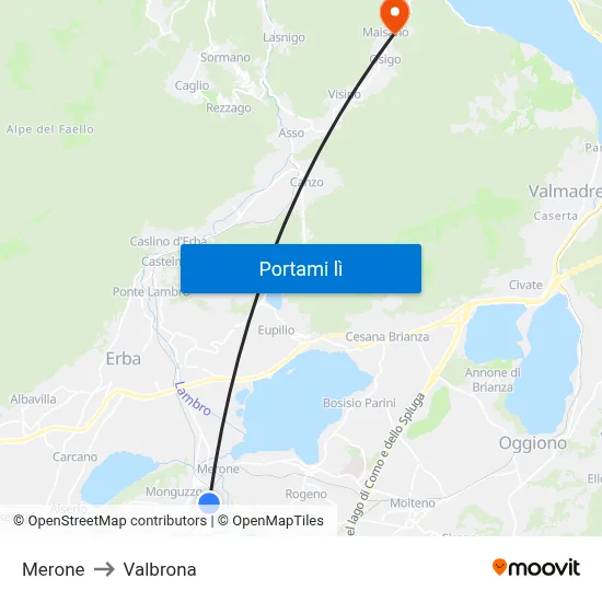 Merone to Valbrona map