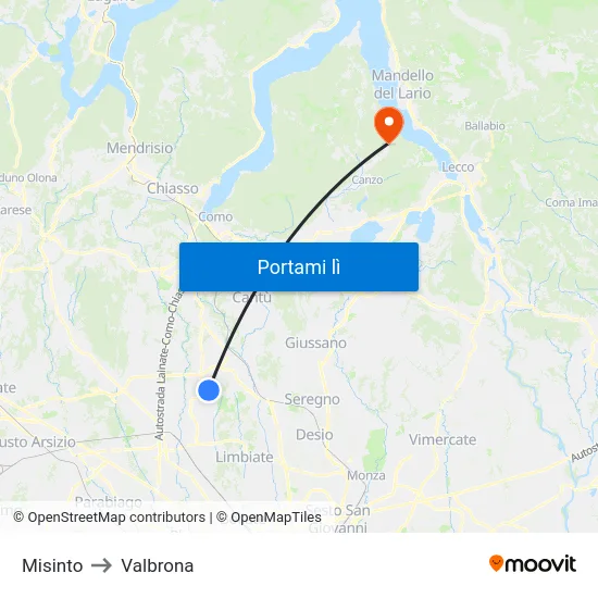 Misinto to Valbrona map