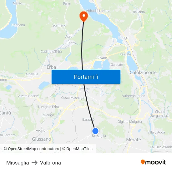 Missaglia to Valbrona map