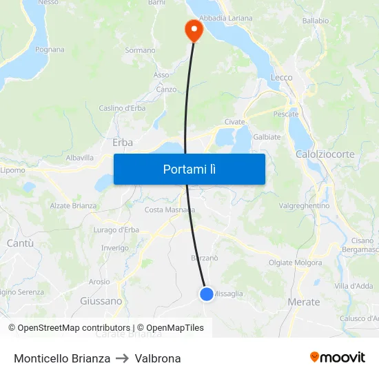 Monticello Brianza to Valbrona map
