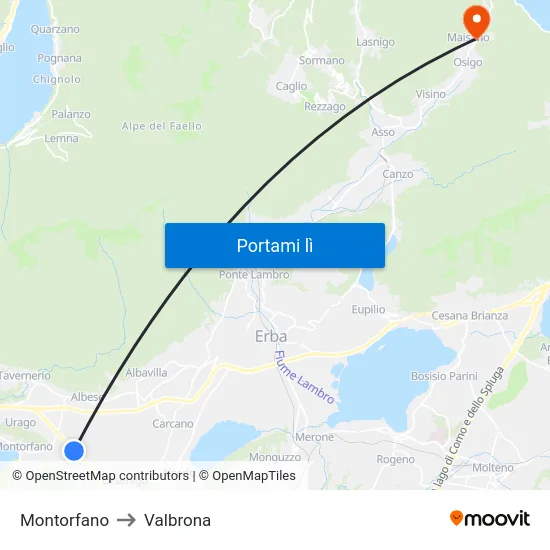 Montorfano to Valbrona map