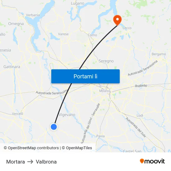 Mortara to Valbrona map