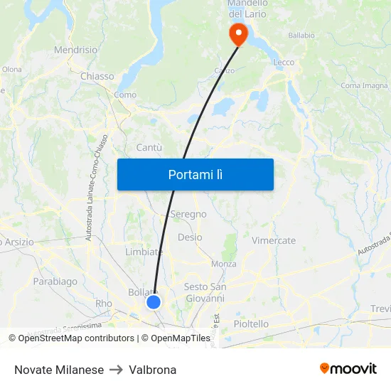 Novate Milanese to Valbrona map