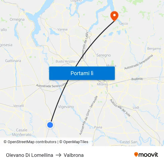 Olevano Di Lomellina to Valbrona map