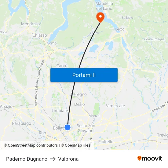 Paderno Dugnano to Valbrona map