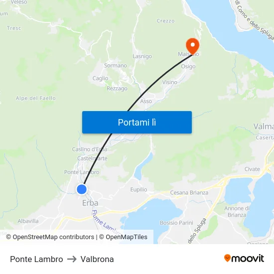 Ponte Lambro to Valbrona map