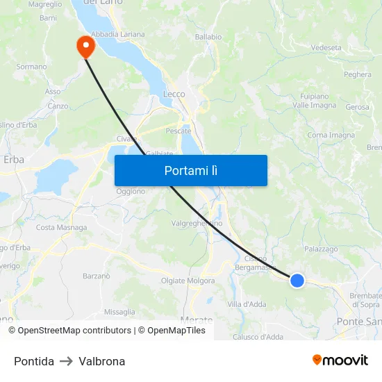 Pontida to Valbrona map