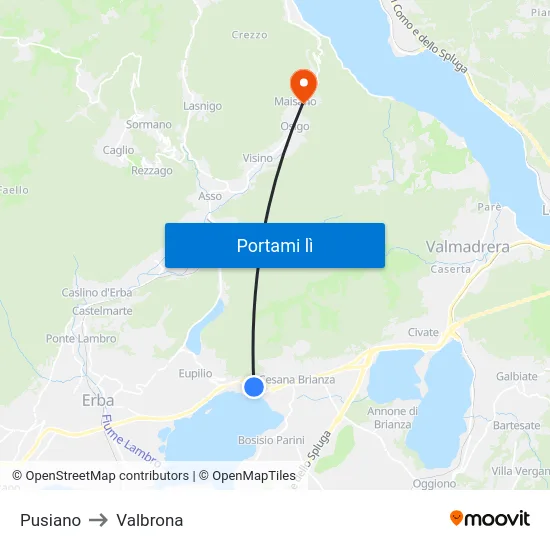 Pusiano to Valbrona map