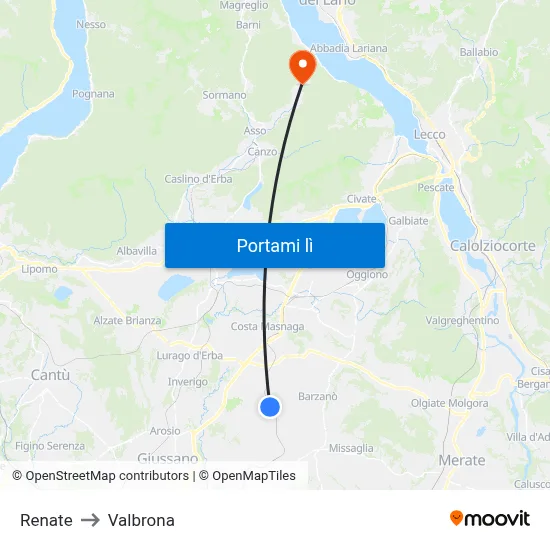 Renate to Valbrona map