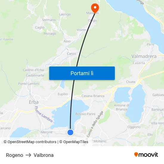 Rogeno to Valbrona map