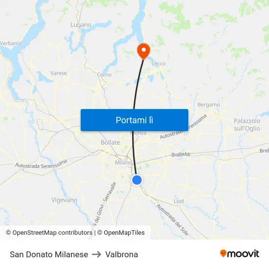 San Donato Milanese to Valbrona map