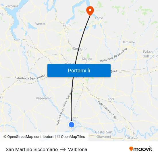 San Martino Siccomario to Valbrona map