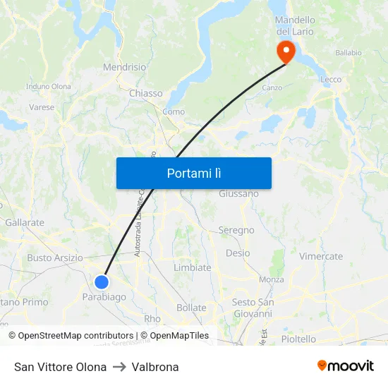 San Vittore Olona to Valbrona map