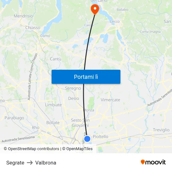 Segrate to Valbrona map