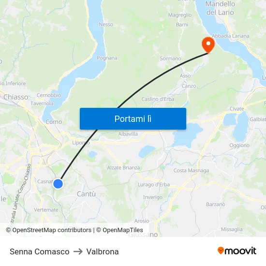 Senna Comasco to Valbrona map