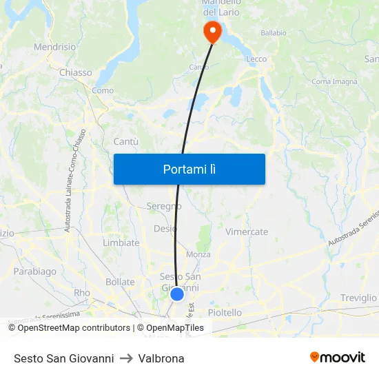 Sesto San Giovanni to Valbrona map