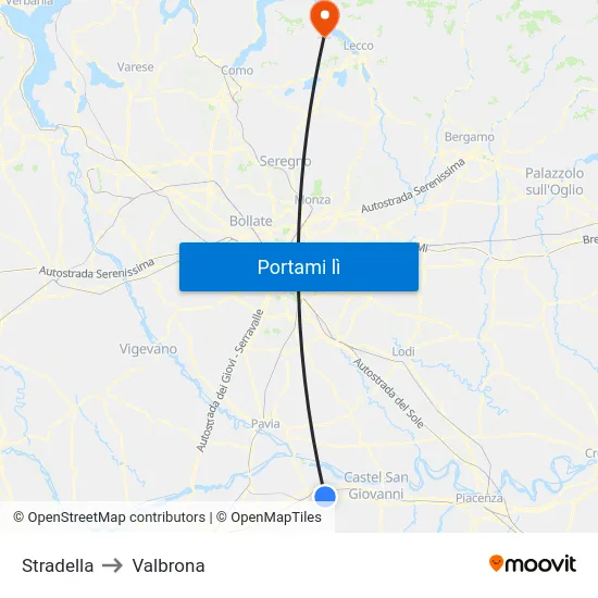 Stradella to Valbrona map