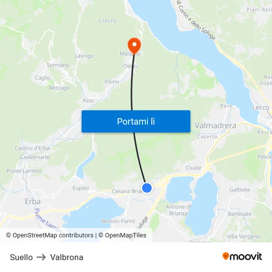 Suello to Valbrona map