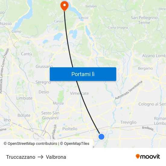 Truccazzano to Valbrona map