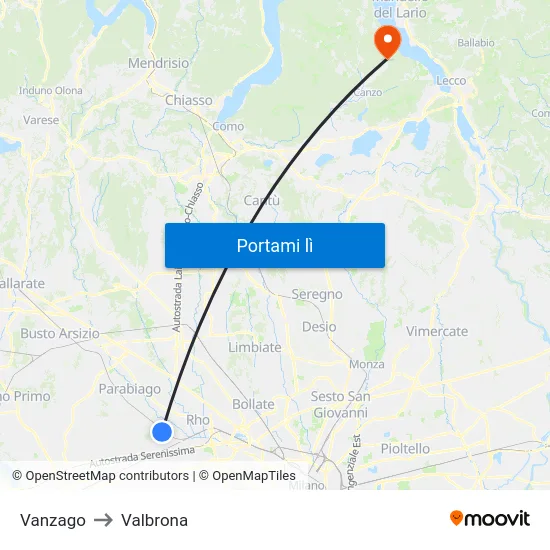 Vanzago to Valbrona map