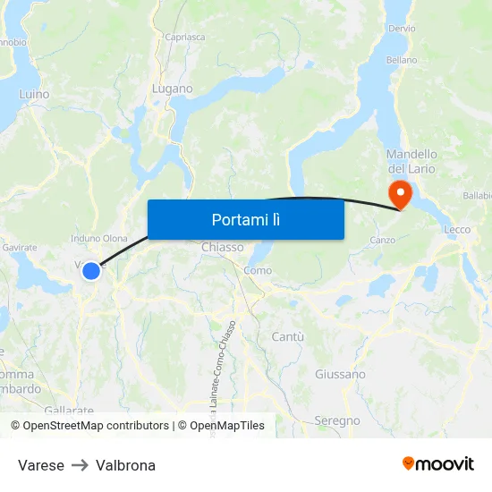 Varese to Valbrona map