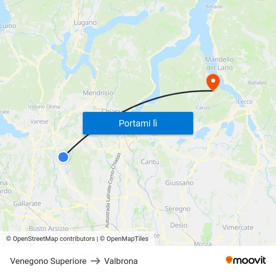 Venegono Superiore to Valbrona map