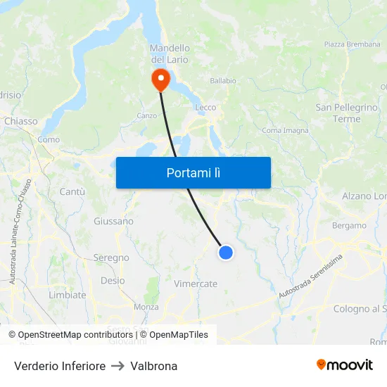 Verderio Inferiore to Valbrona map