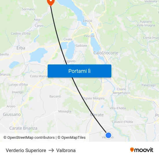Verderio Superiore to Valbrona map