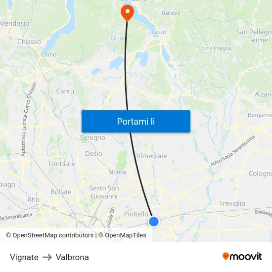 Vignate to Valbrona map
