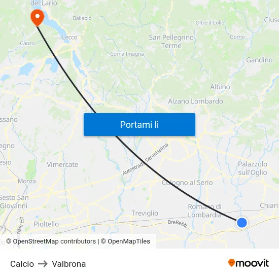 Calcio to Valbrona map