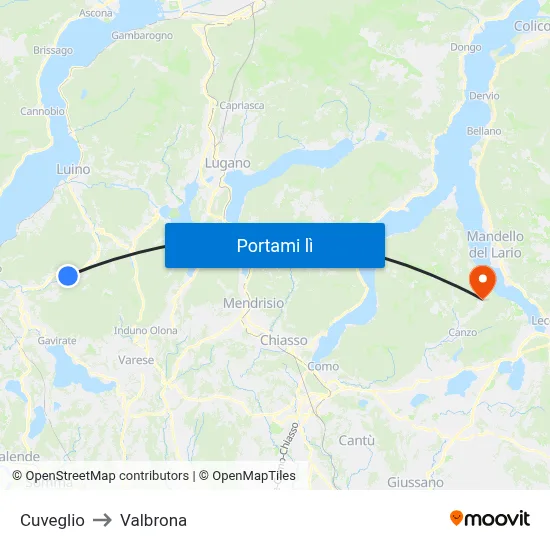 Cuveglio to Valbrona map
